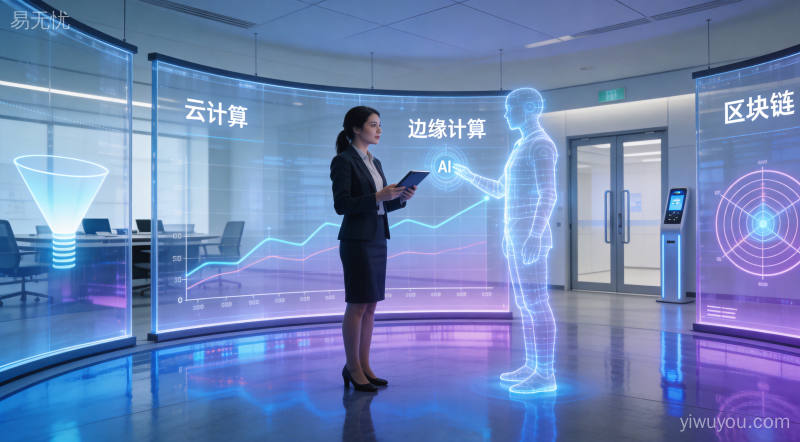 AI智能决策系统示意图，展示人工智能在企业服务中的多场景应用，包括智能客服、数据分析、流程自动化等核心模块