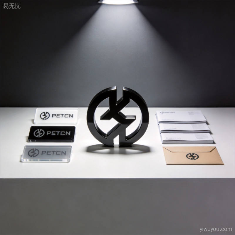 极简设计的品牌元素展示，包含Logo标识、宣传物料和专业品牌视觉形象
