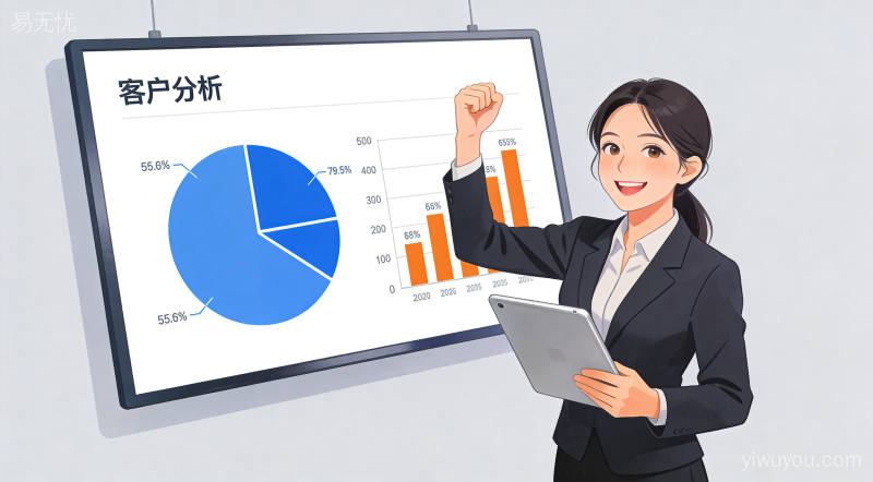 现代商务人士使用数字工具展示销售数据