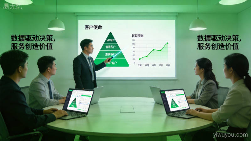 市场调研分析师使用大数据平台分析行业趋势,屏幕显示多维度数据可视化图表