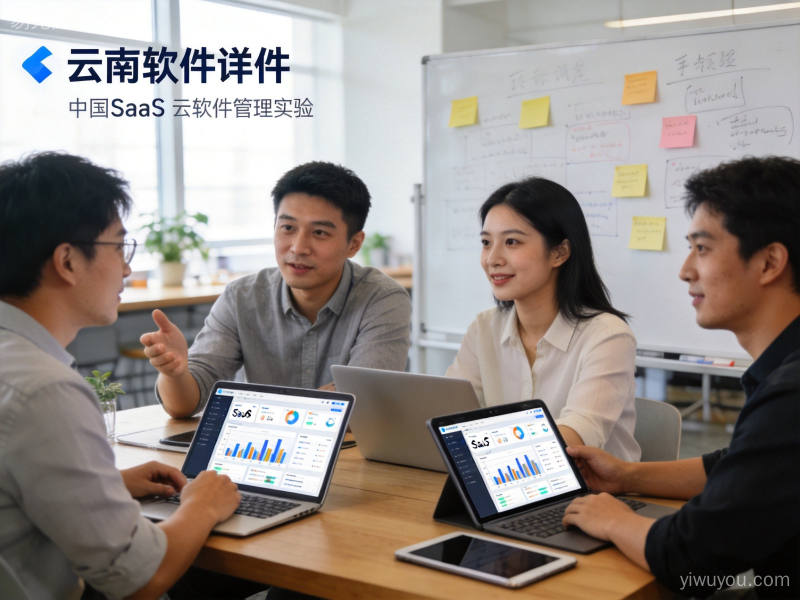 中小企业团队在共享办公空间讨论SaaS系统实施，协作氛围浓厚