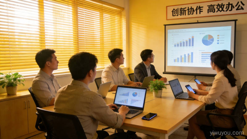 现代商务会议中团队讨论数字化转型方案,会议室明亮专业