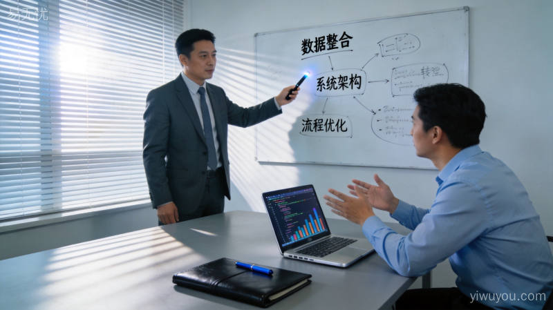 企业数字化转型项目启动会议现场,团队成员共同探讨智能制造实施策略
