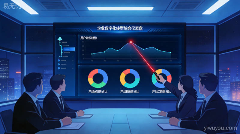 科技创新概念图，展示企业数字化升级的未来愿景