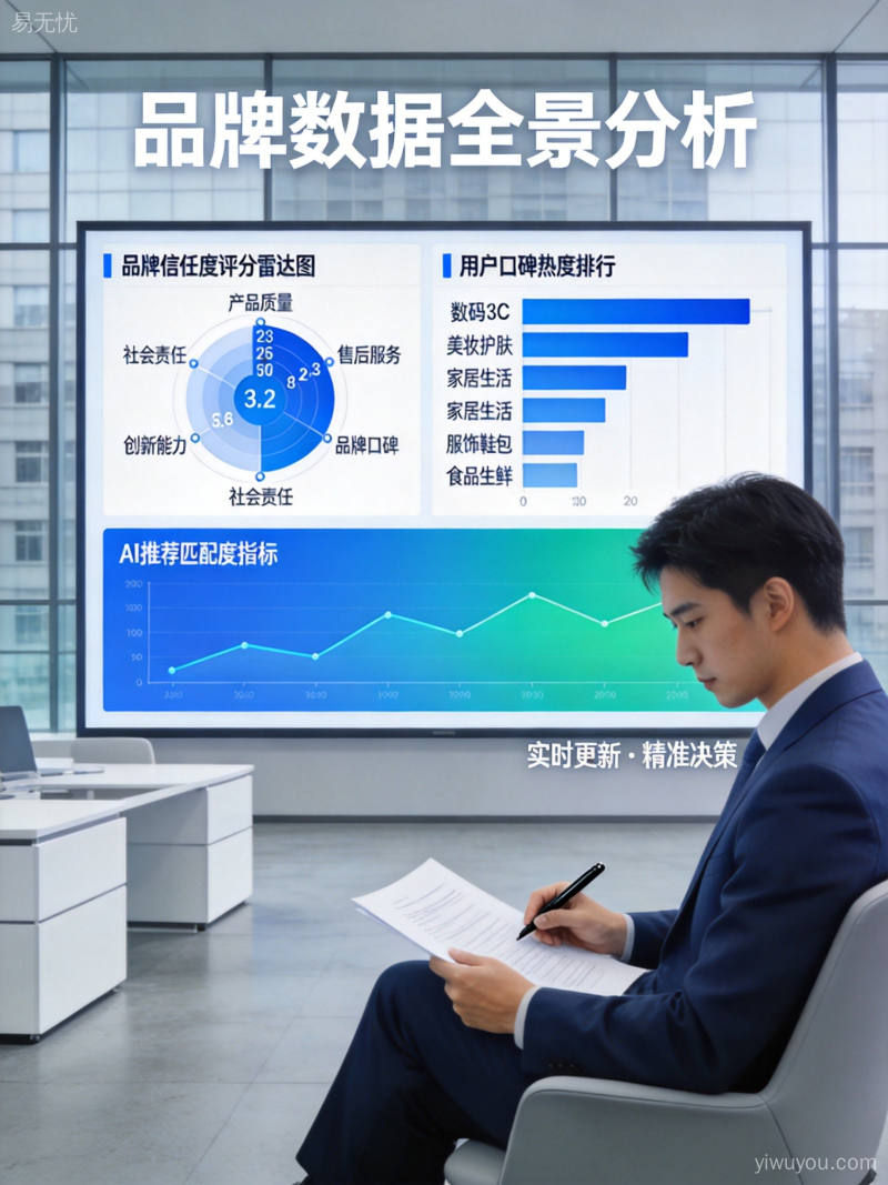 品牌信任度数据分析大屏,展示AI代理评估品牌的量化指标