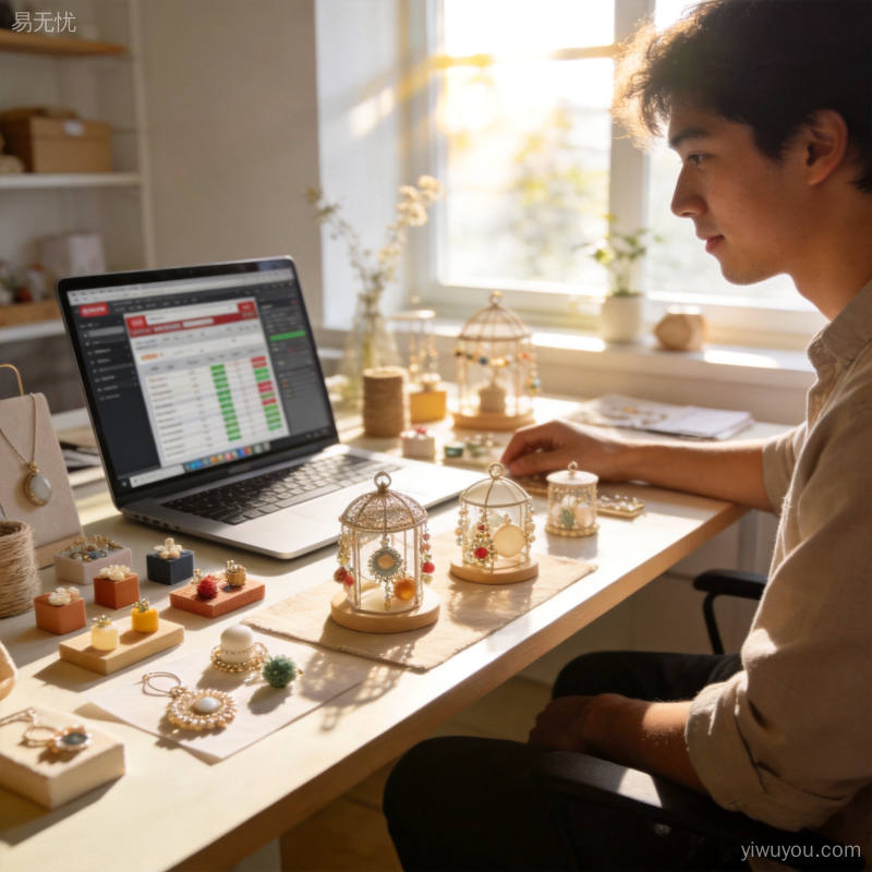 创业者在工作台前展示细分品类产品,把握AI代理商务新机遇
