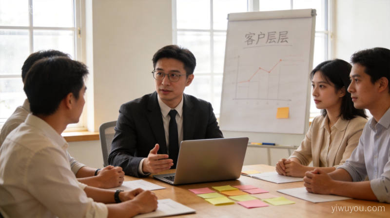 企业运营团队协作讨论客户分层运营策略