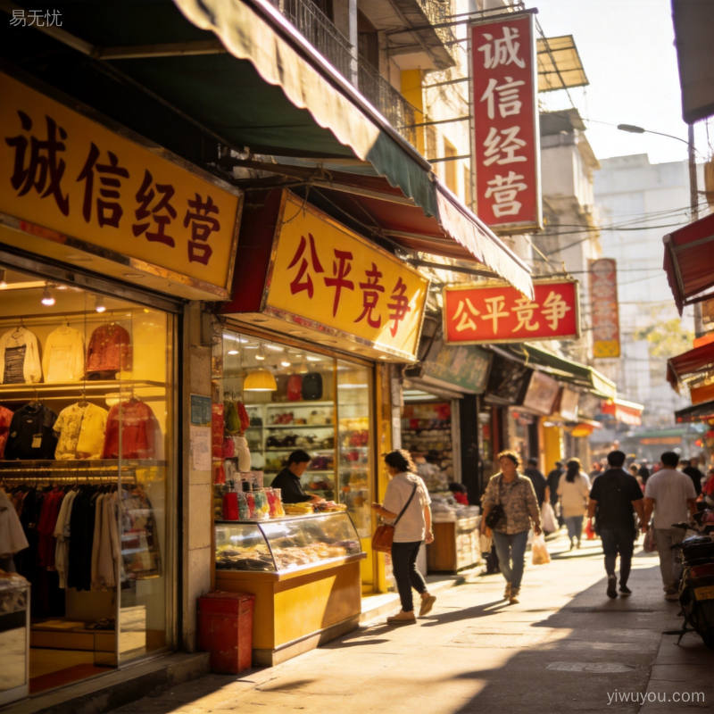 繁华商业街上各类零售店铺林立展现市场竞争格局的城市街景