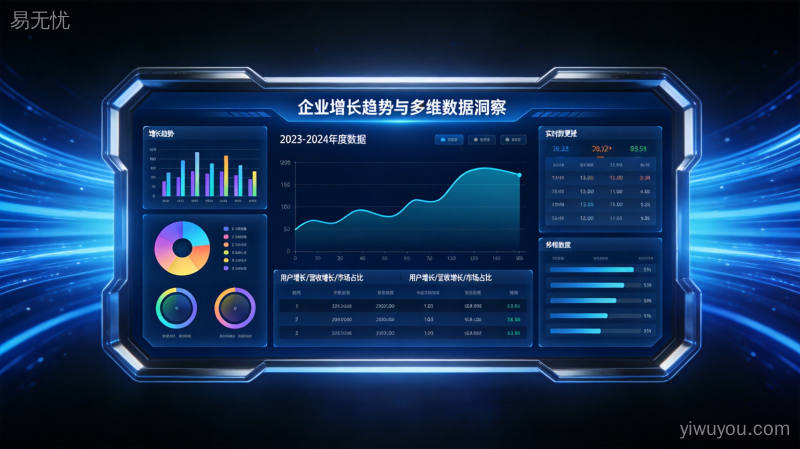 科技商务风格的数据可视化大屏展示企业增长趋势曲线多维数据图表