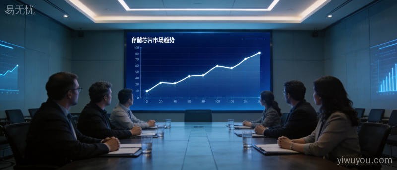 商务会议场景中数据分析大屏展示市场趋势曲线