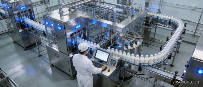 现代化食品加工厂自动化生产线高效运转不锈钢设备和传送带呈现品质制造场景