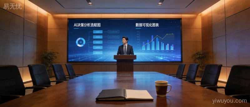 企业管理者借助AI决策分析系统进行战略规划的场景