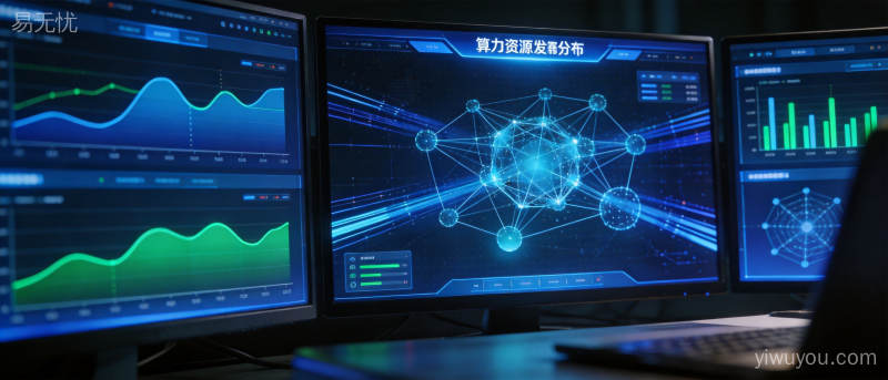 数据可视化大屏展示算力资源分布图和趋势曲线分析