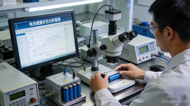 电池检测实验室中技术人员使用专业设备进行安全性能测试