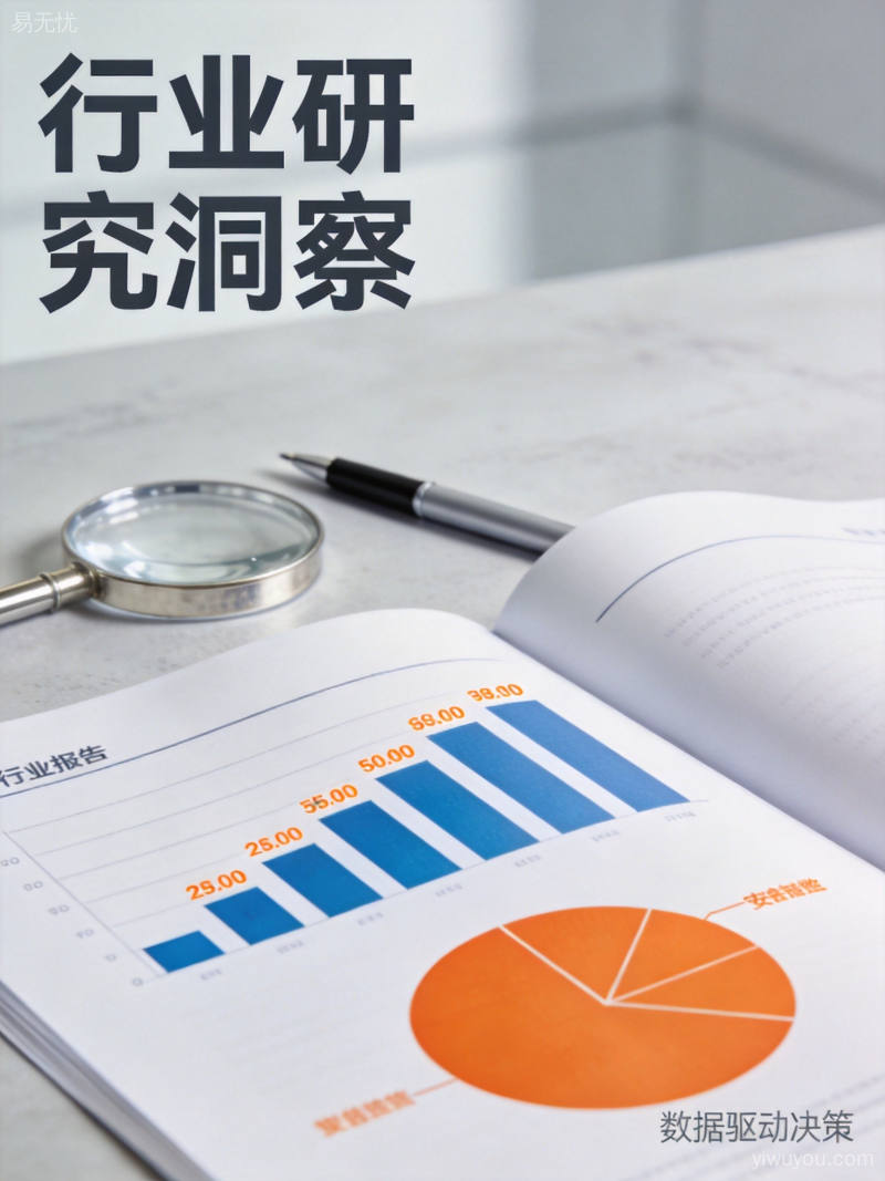 行业研究报告特写展示数据柱状图和饼图分析