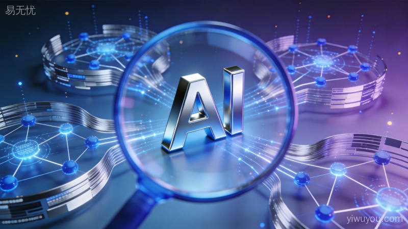 AI搜索引擎概念图,数据流汇聚形成知识图谱