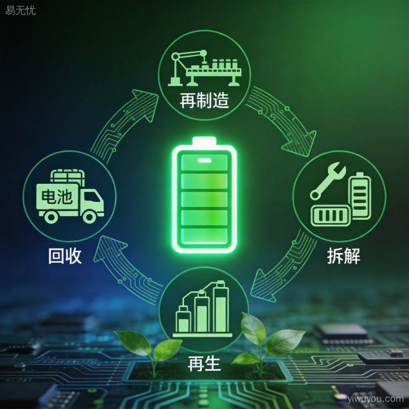 动力电池回收再利用全链条循环示意图绿色环保与可持续发展概念